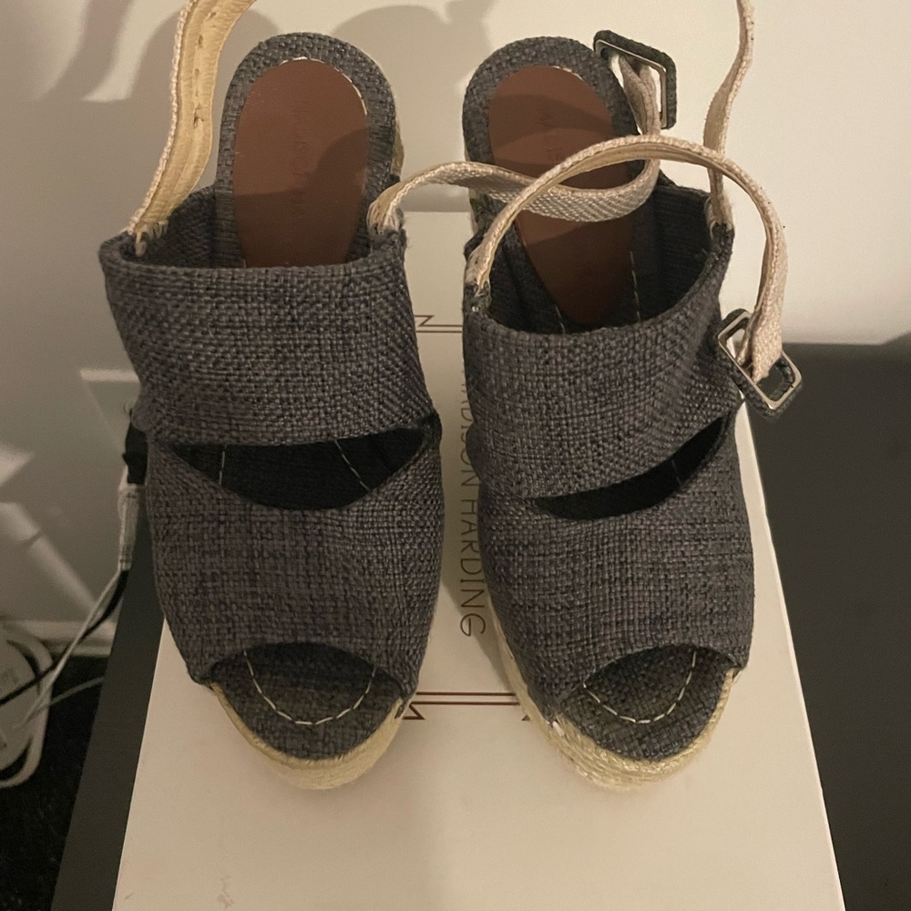 Madison Harding canvas denim wedge espadrille, sandals size 6.5.